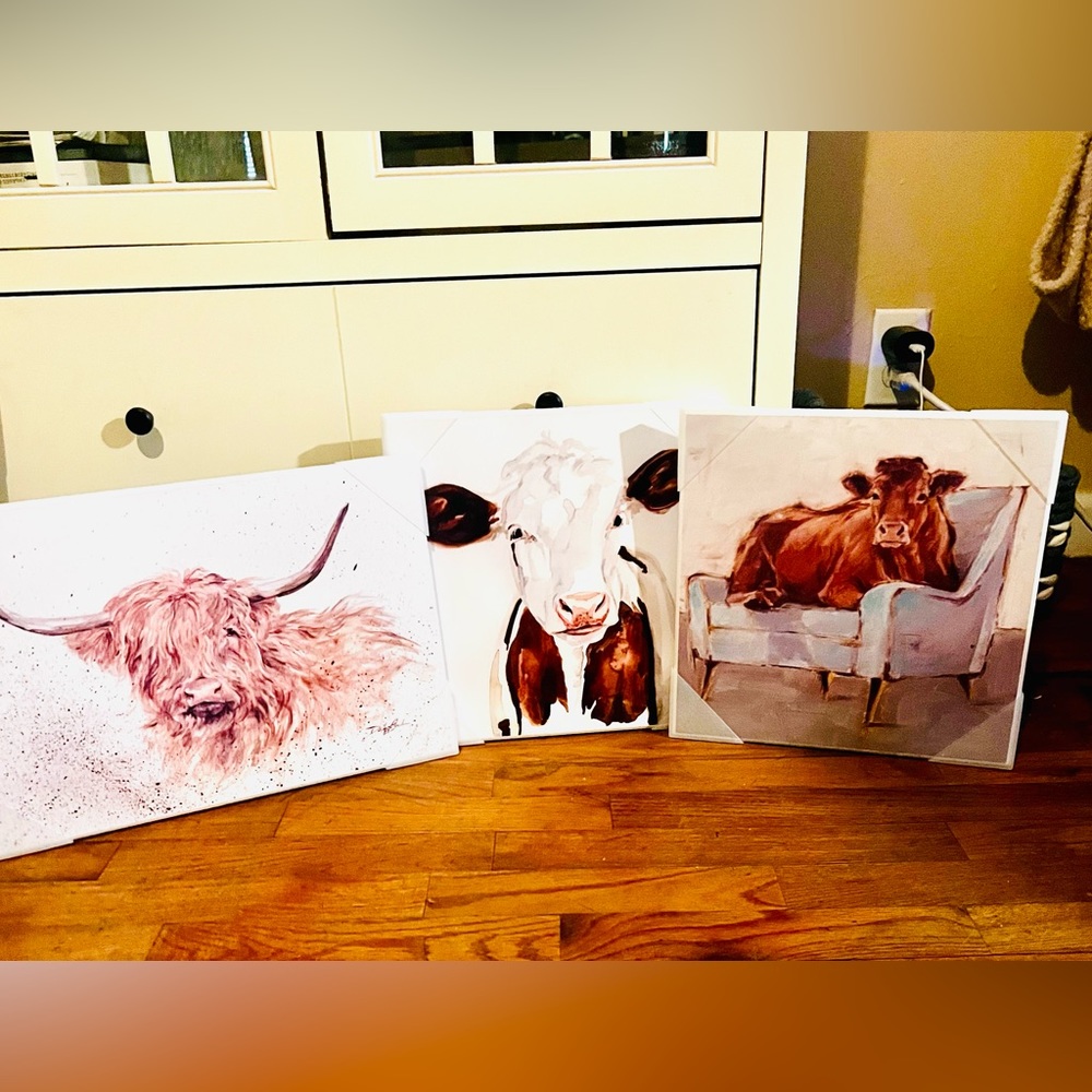 3 piece cow hardwood canvas set!